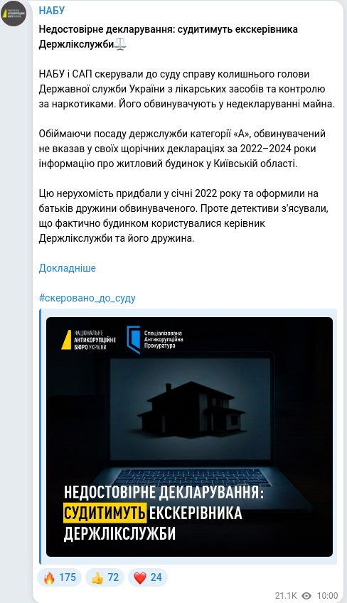 Скріншот Telegram-публікації