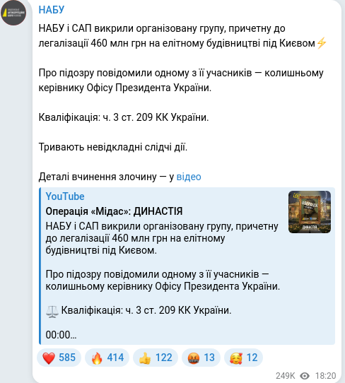 Скріншот Telegram-публікації