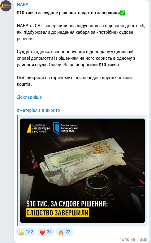 Скріншот Telegram-публікації