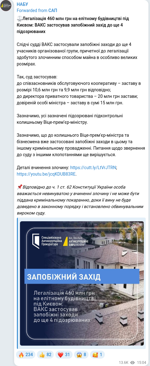 Скріншот Telegram-публікації