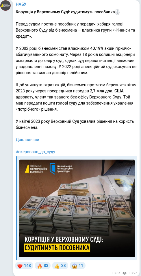 Скріншот Telegram-публікації
