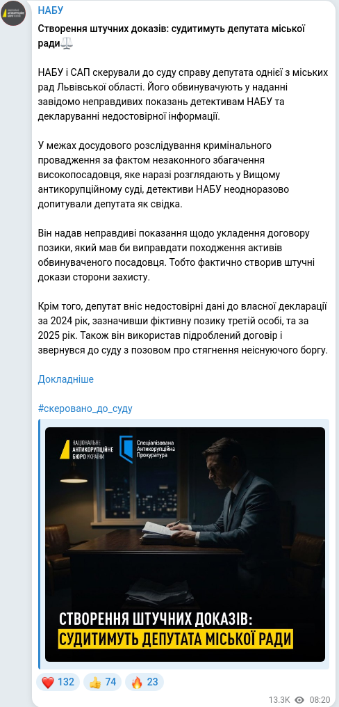 Скріншот Telegram-публікації