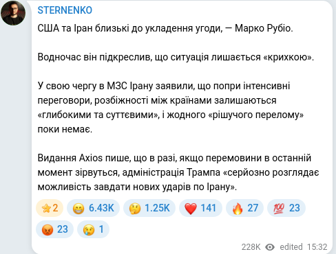 Скріншот Telegram-публікації