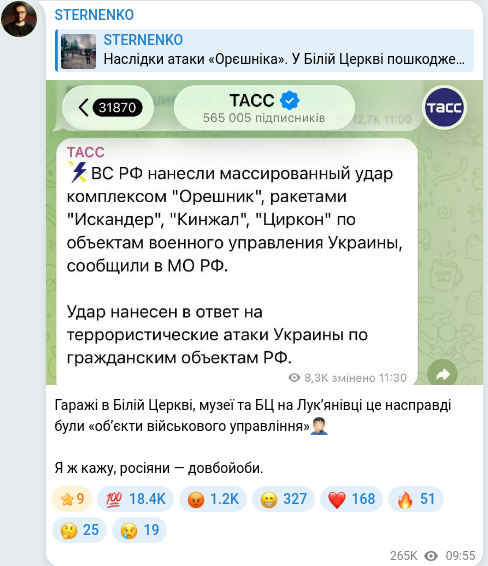 Скріншот Telegram-публікації