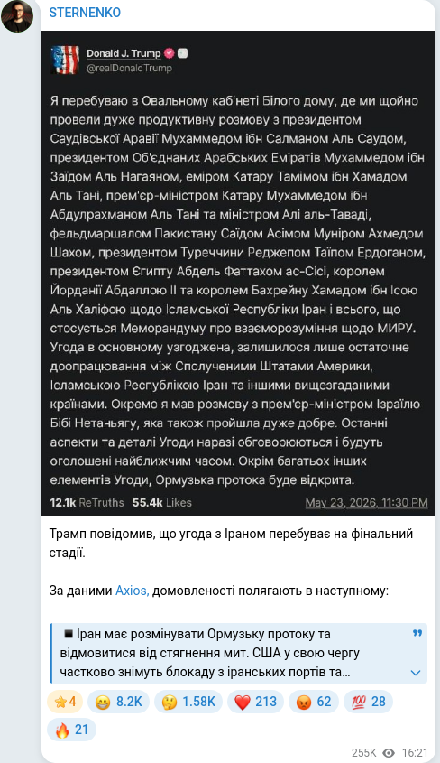 Скріншот Telegram-публікації