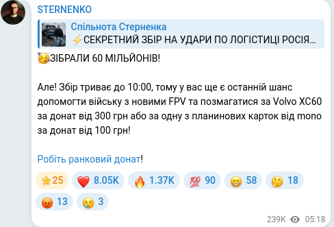 Скріншот Telegram-публікації