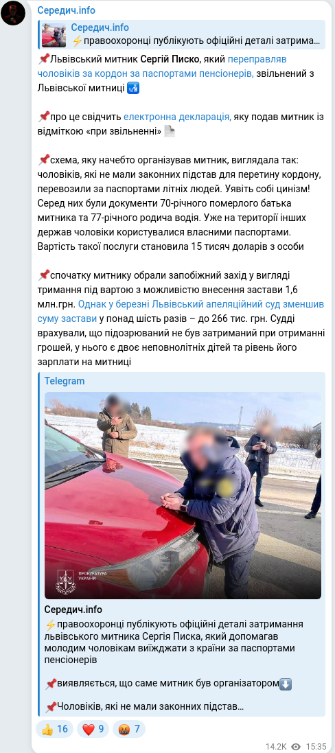 Скріншот Telegram-публікації