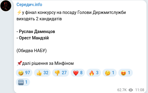 Скріншот Telegram-публікації