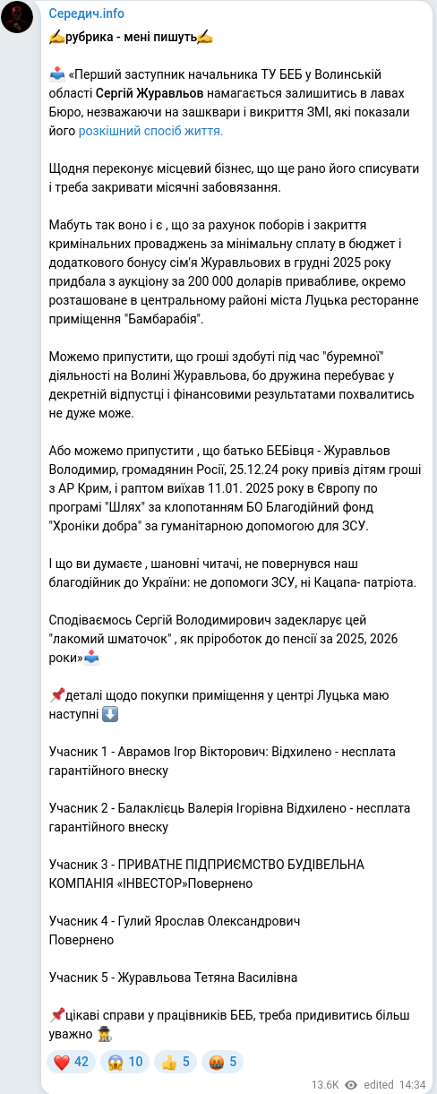 Скріншот Telegram-публікації
