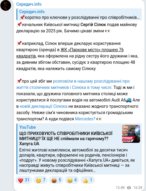 Скріншот Telegram-публікації