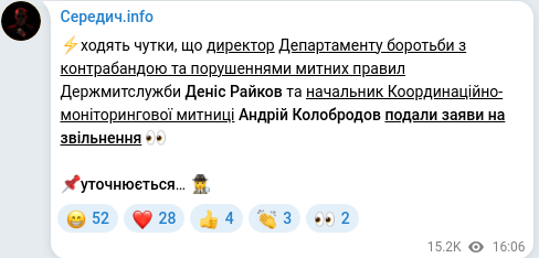 Скріншот Telegram-публікації
