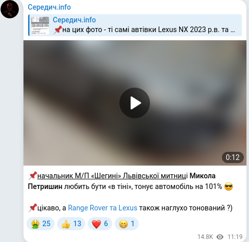 Скріншот Telegram-публікації