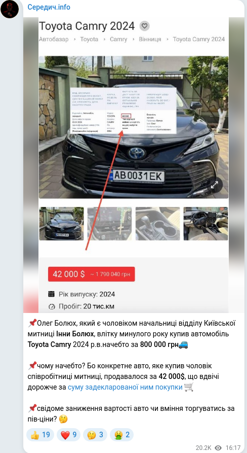 Скріншот Telegram-публікації