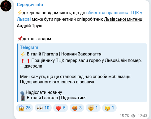 Скріншот Telegram-публікації