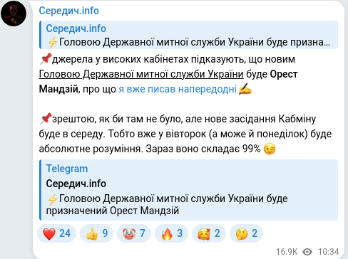 Скріншот Telegram-публікації