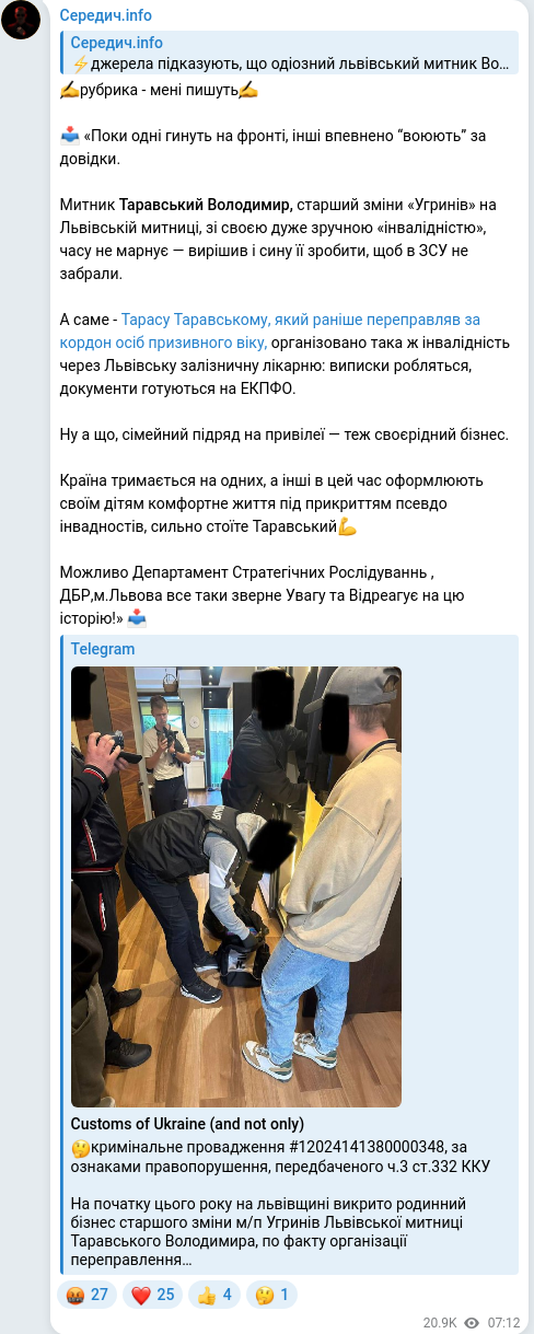 Скріншот Telegram-публікації