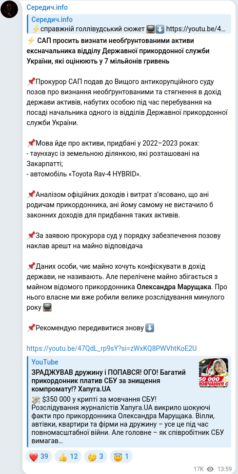 Скріншот Telegram-публікації