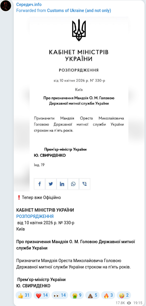 Скріншот Telegram-публікації