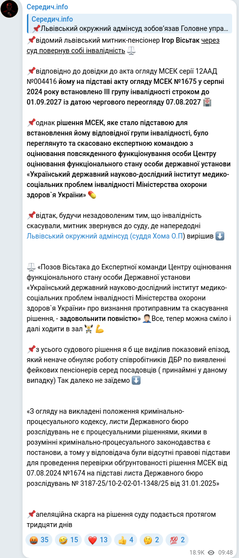 Скріншот Telegram-публікації