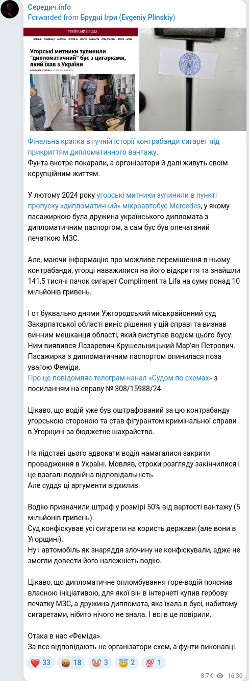 Скріншот Telegram-публікації