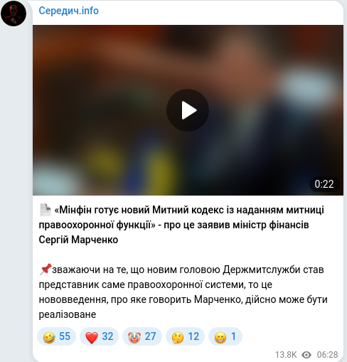 Скріншот Telegram-публікації