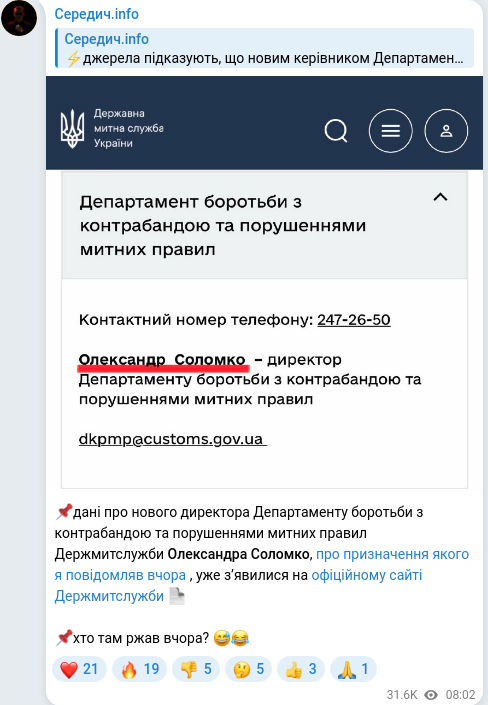 Скріншот Telegram-публікації