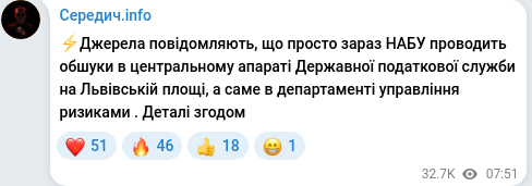 Скріншот Telegram-публікації
