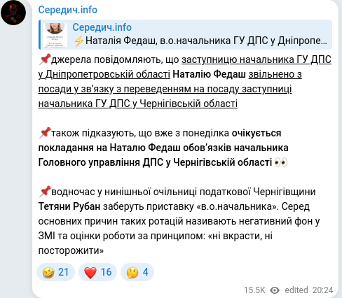 Скріншот Telegram-публікації