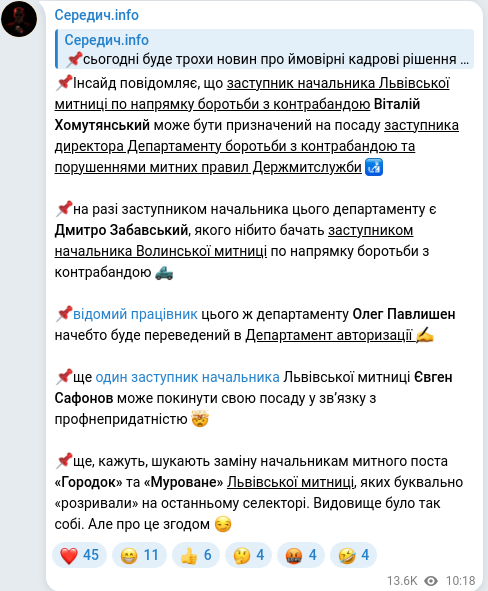 Скріншот Telegram-публікації