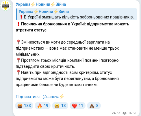 Скріншот Telegram-публікації