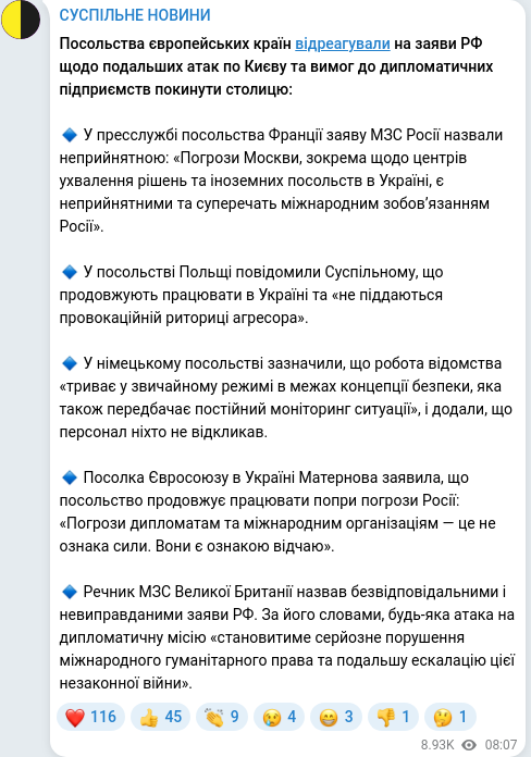 Скріншот Telegram-публікації