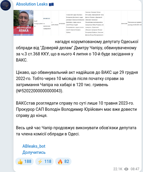 Скріншот Telegram-публікації
