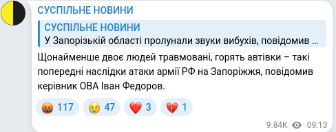 Скріншот Telegram-публікації