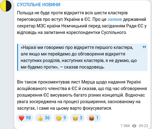 Скріншот Telegram-публікації