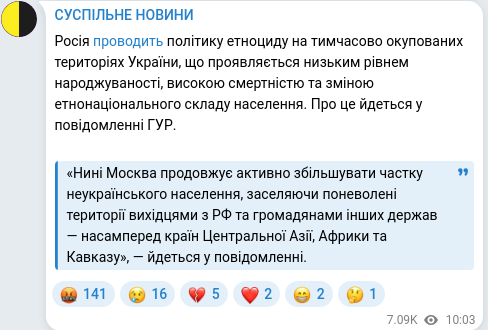Скріншот Telegram-публікації