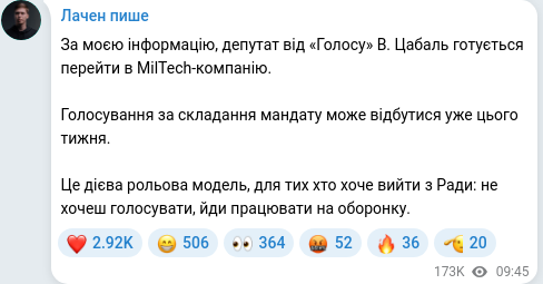 Скріншот Telegram-публікації