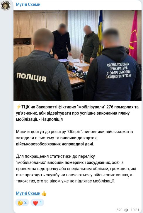 Telegram publication screenshot