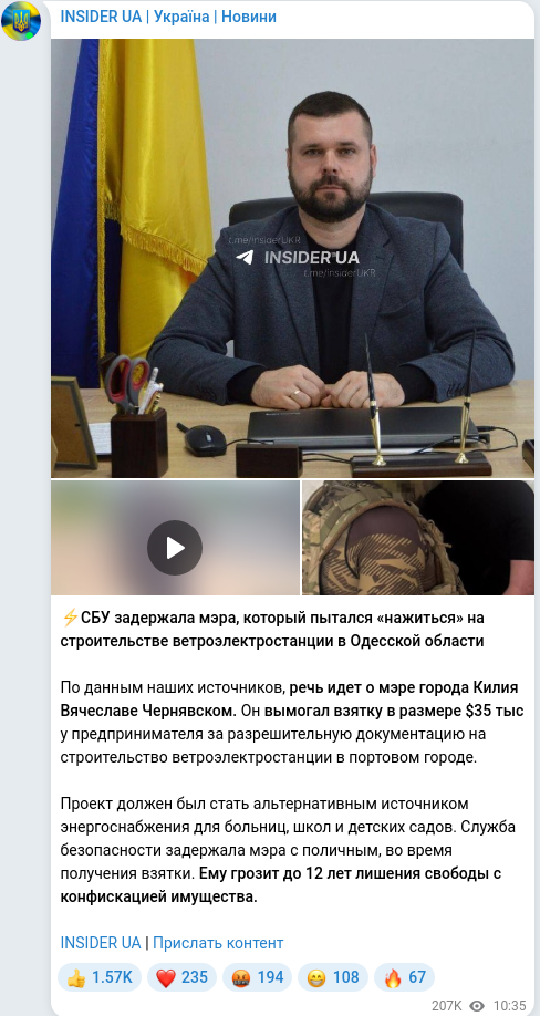 Скріншот Telegram-публікації