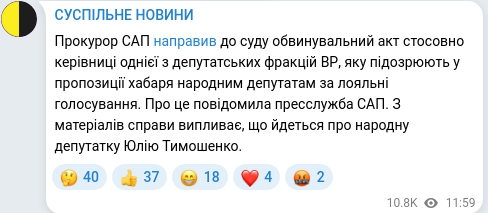 Скріншот Telegram-публікації