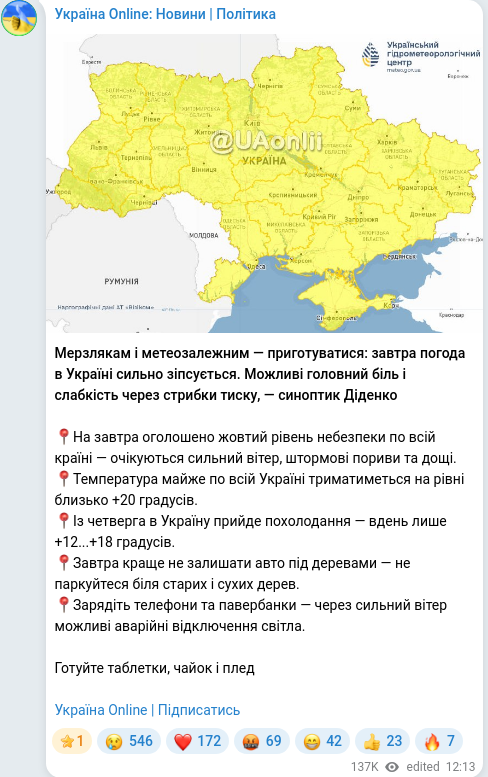 Telegram publication screenshot