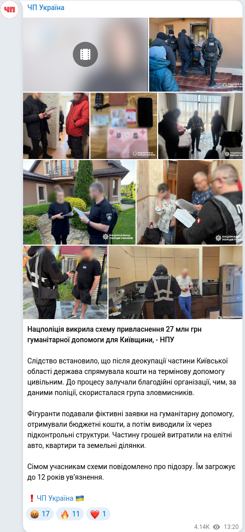 Скріншот Telegram-публікації