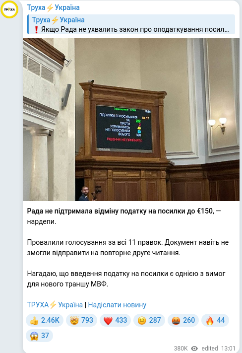 Telegram publication screenshot