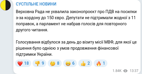 Скріншот Telegram-публікації