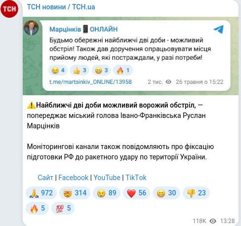 Telegram publication screenshot