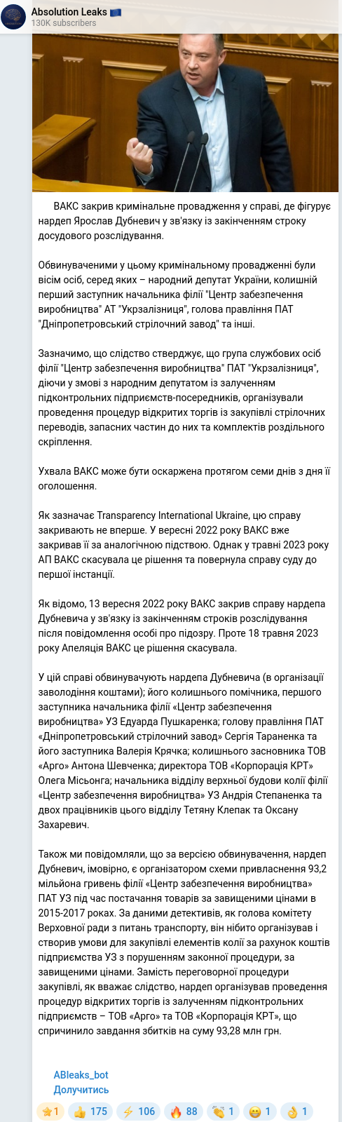 Скріншот Telegram-публікації