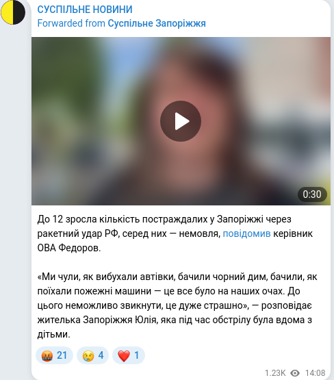 Скріншот Telegram-публікації