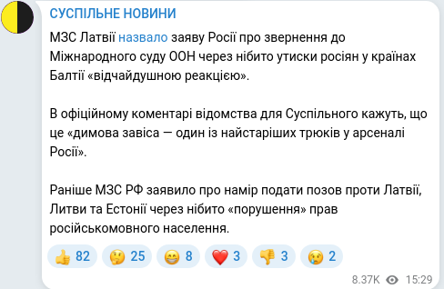 Скріншот Telegram-публікації