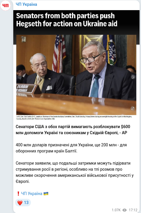 Скріншот Telegram-публікації