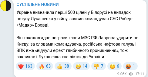 Скріншот Telegram-публікації