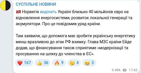 Скріншот Telegram-публікації